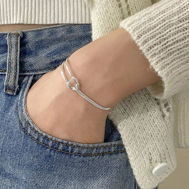 INZATT Real 925 Sterling Silver Asymmetric Double Layer Chain Bracelet for Women Hiphop Fine Jewelry Minimalist Accessories