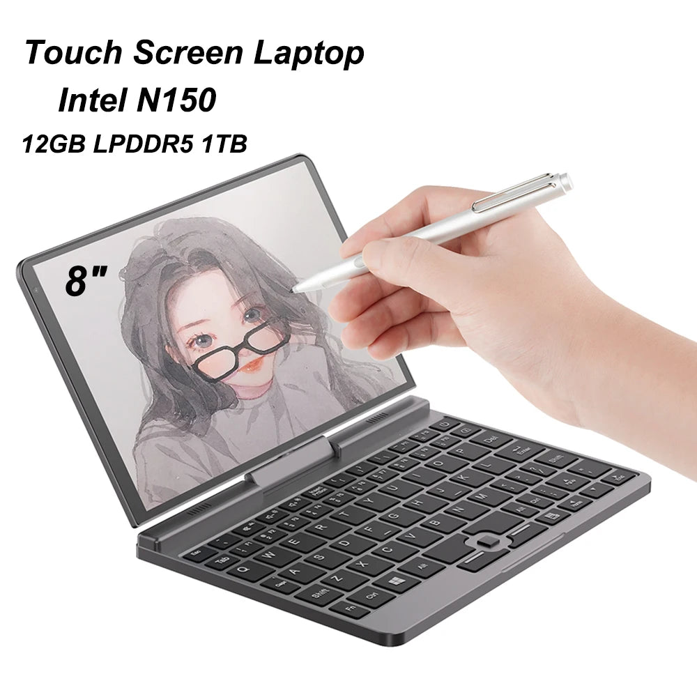 Touch Screen Laptop 8 Inch Mini Notebook Intel N95 Quad 12GB LPDDR5 1TB 4800MHz Windows11Pro AX WiFi6 BT5.2 RJ45 LAN
