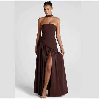 Elegant Off-shoulder Strapless Yellow Long Dresses 2025 Summer Party Dress Women Pleat Scarf Neck Holiday Evening Lady Vestidos