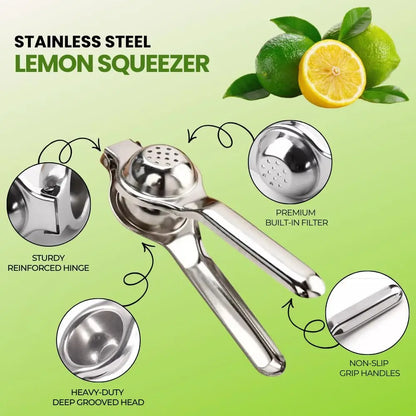 8 Inch Stainless Steel Juicer, Heavy Duty & Effortless Squeezing for Lemons, Oranges, Easy to Clean, Long Handle Design