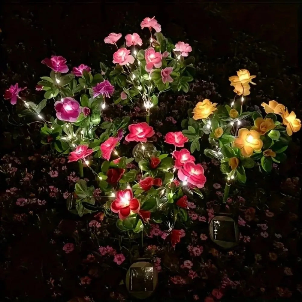 1PC Solar Azalea Flower Garden Stake Lights, Warm White LED Waterproof  Pathway Lights for Outdoor Patio Yard Holiday Decor