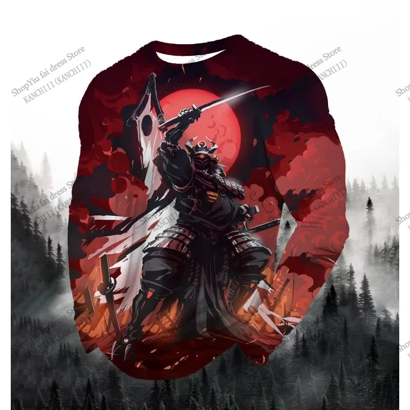 New Japanese Style Tattoo Samurai 3d Print Long Sleeve T-shirt For Men Women Fashion Sports Tops Tees Men Clothing Street tshirt