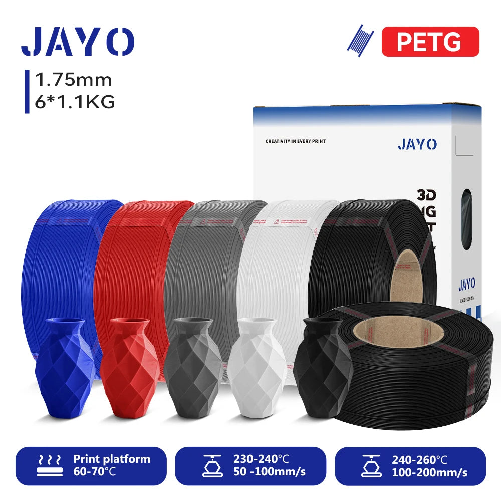 JAYO Refill PETG/PLA+ Filament 1.75mm Refill 3D Printer Filament, Suitable for Bambu Lab Filament & JAYO Reusable spools 6Rolls