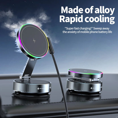 15W Vacuum Suction Cooling Magnetic Wireless Charger Car Phone Holder Mount 360 Rotatable Compatible with Smartphones for iPhone
