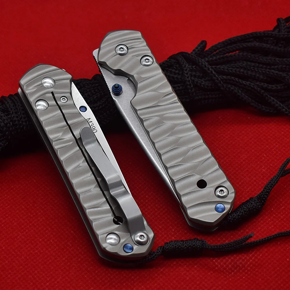 M390 Steel Folding Knife, Ball Bearing, Stonewashed Titanium Alloy, High Hardness Sharp EDC Survival Tool for Outdoor Camping