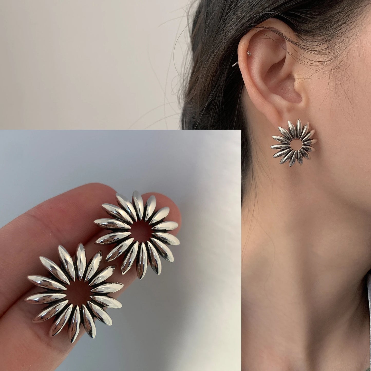 VENTFILLE 925 Sterling Silver Liquid Lava Texture Pearl Earring for Women Design Retro Versatile Jewelry Gift Dropshipping