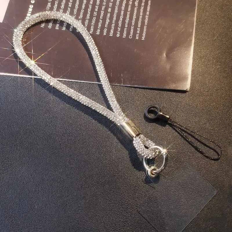 Universal Cellphone Wrist Strap with Card Gorgeous Flash Diamond Lanyard Colorful Hand Rope Mobile Phone Anti-Loss Charm Straps