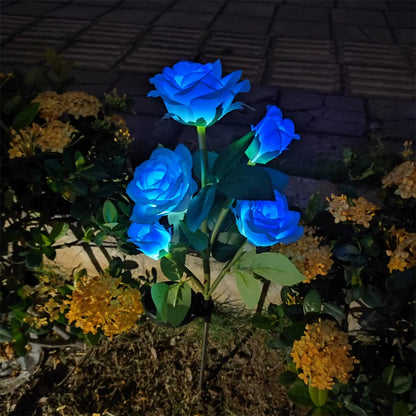 Landscape Garden Garden Yard Lawn Night Lamp 5 Head LED Solar Simulation Rose Flower LED Light Wedding Home Decoration Flowers