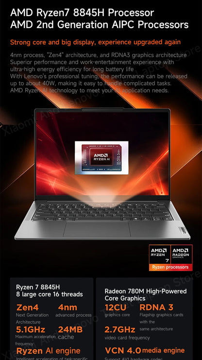 Lenovo laptop Xiaoxin Pro14 2024 14" 2.8K 120Hz OLED Screen AMD Ryzen 7-8845H 16G/32G LPDDR5 1TB/2TB PCIE4.0 SSD Notebook PC