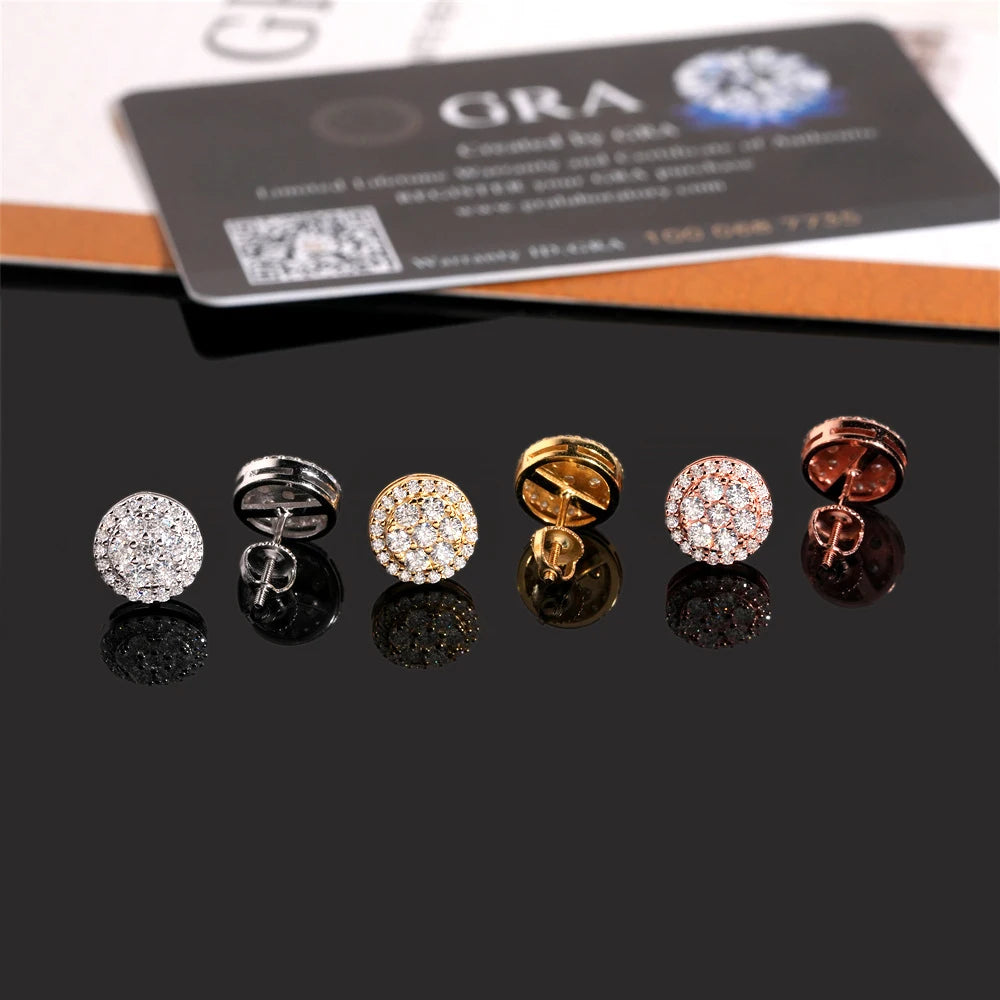 BXINY GRA Certified Full Moissanite Earrings 100% S925 Silver 18K Gold Plated Round Ear Studs for Women Men Hiphop Gifts Jewelry