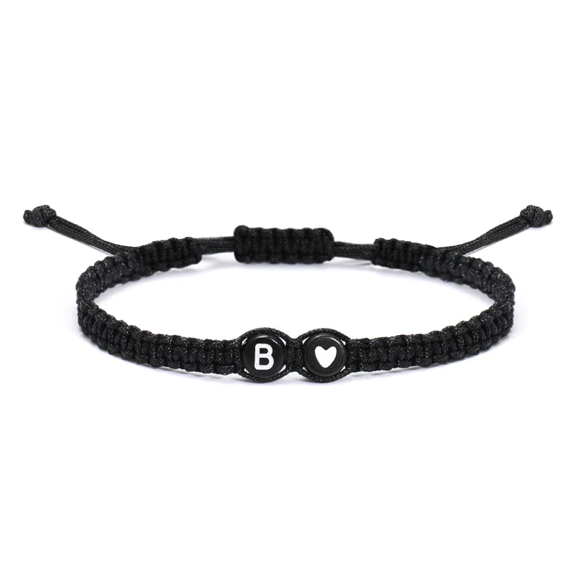 26 Letters Initial Heart Bracelets Handmade Adjustable A-Z Name Braided Bracelets For Women Men Friendship Jewelry