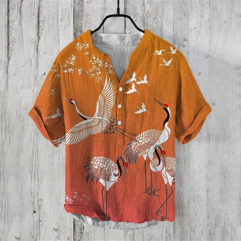 2025 New Hawaiian Fashion Short Sleeve Shirt 3D Printed Bamboo Linen Casual Loose Pullover Button Men's Shirt S-5XL