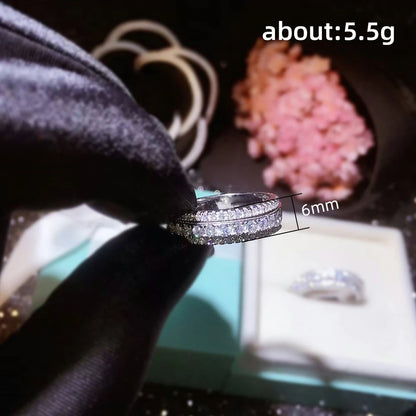 925 Sterling Silver Ring Inlaid Crystal Zirconium Round Ring Stone Men And Women Luxury Simple Fashion Gift Jewelry