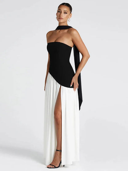 Elegant Off-shoulder Strapless Yellow Long Dresses 2025 Summer Party Dress Women Pleat Scarf Neck Holiday Evening Lady Vestidos