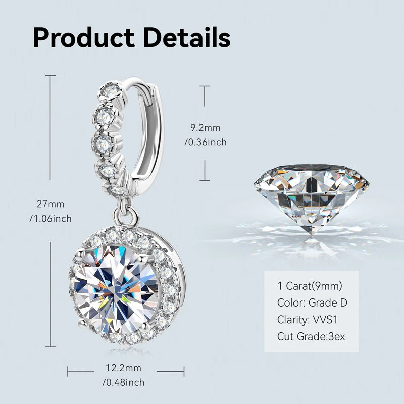 Anziw Real Sparkling 3.0 Ct D Moissanite Drop Hoop Earrings 100% 925 Silver Gold Plated 2.0ct Hanging Earring For Women Jewelry