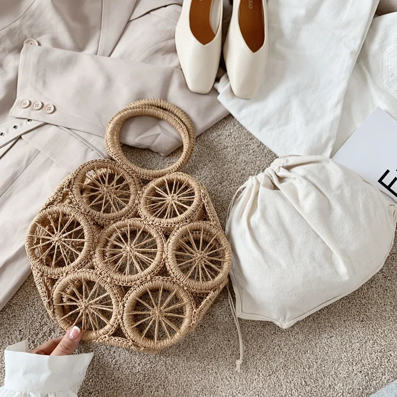 Large Capacity Straw Woven Handbag Handwoven Hollow Women Shoulder Bag Travel Vacation Summer Beach Bag Top Handle Bags
