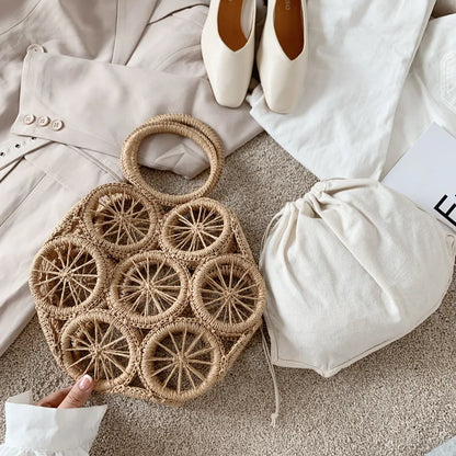 Large Capacity Straw Woven Handbag Handwoven Hollow Women Shoulder Bag Travel Vacation Summer Beach Bag Top Handle Bags
