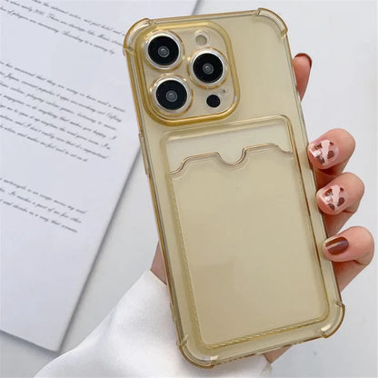 Transparent Card Wallet Slot Bag Holder Case For iPhone 16 15 14 13 12 11 Pro Max Mini X XR 7 8 Plus Clear Shockproof Soft Cover
