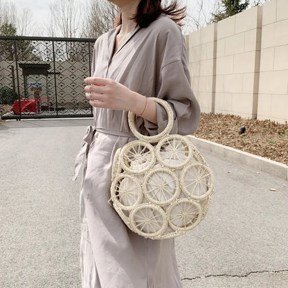Large Capacity Straw Woven Handbag Handwoven Hollow Women Shoulder Bag Travel Vacation Summer Beach Bag Top Handle Bags