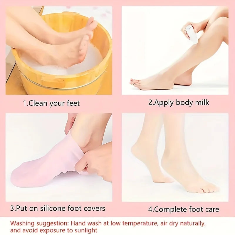 1 Pair Silicone Gel Moisturizing Foot Socks for Dry, Cracked Feet - Soothing Massage Pedicure Care Tool