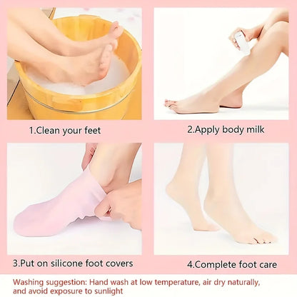 1 Pair Silicone Gel Moisturizing Foot Socks for Dry, Cracked Feet - Soothing Massage Pedicure Care Tool