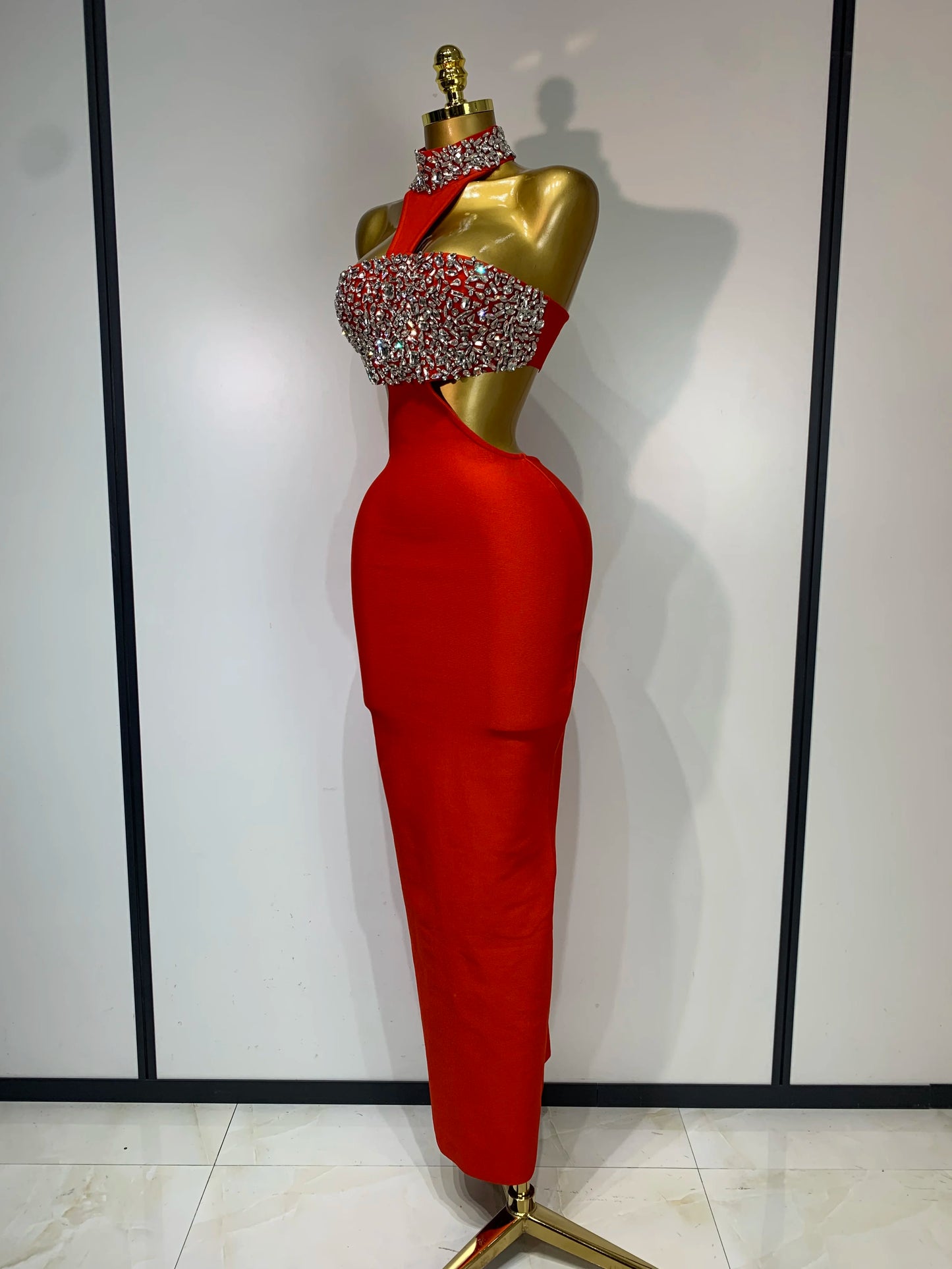 Women Sexy Backless Sparkly Crystal Diamonds Black Bodycon Bandage Dress Celebrity Elegant Evening Club Party Birthday Dresses