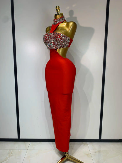 Women Sexy Backless Sparkly Crystal Diamonds Black Bodycon Bandage Dress Celebrity Elegant Evening Club Party Birthday Dresses
