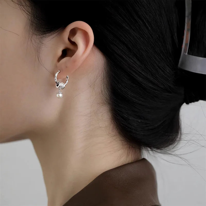 VENTFILLE 925 Sterling Silver Liquid Lava Texture Pearl Earring for Women Design Retro Versatile Jewelry Gift Dropshipping