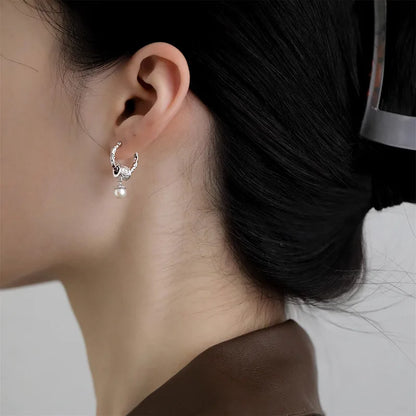 VENTFILLE 925 Sterling Silver Liquid Lava Texture Pearl Earring for Women Design Retro Versatile Jewelry Gift Dropshipping