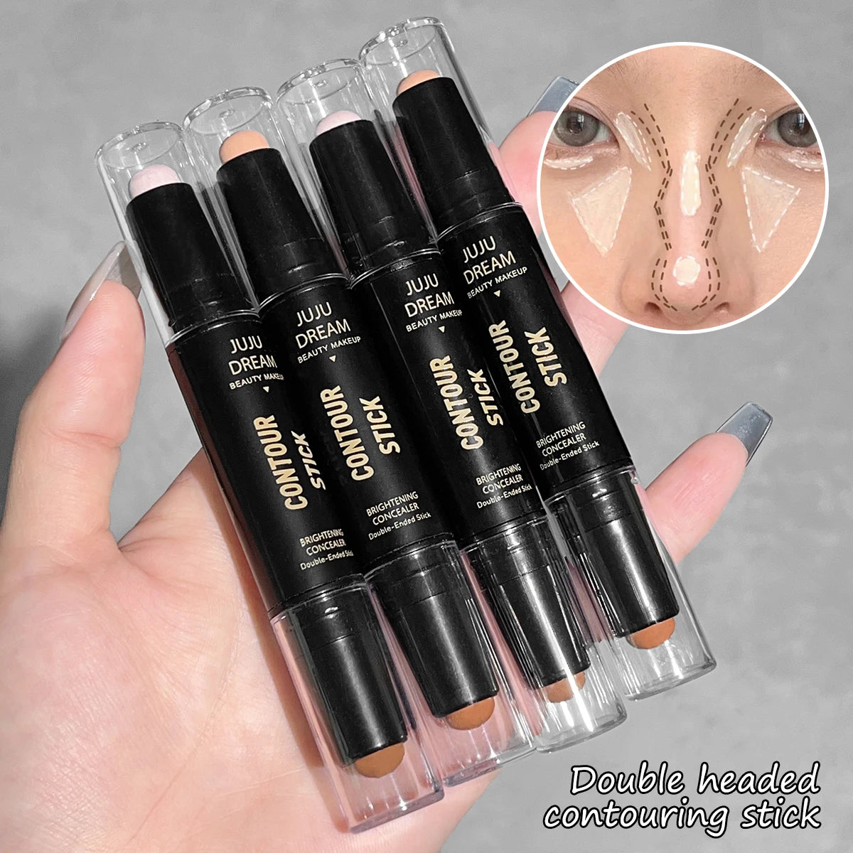 Double-ended dual-purpose high-light trimming stick, three-dimensional contour, nose shadow, facial shape, brighten and trimming