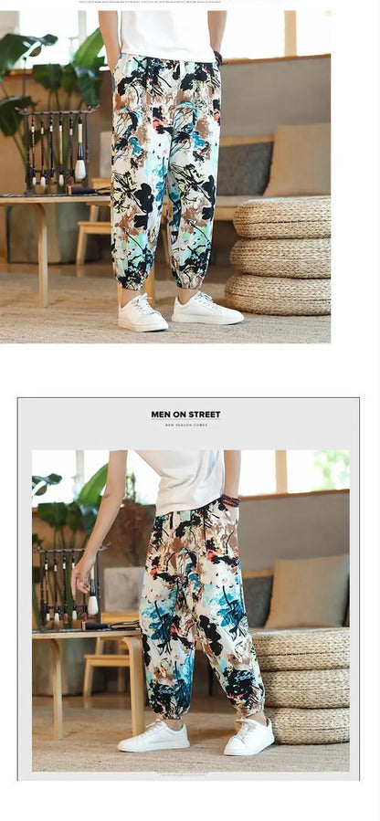 Thai  Cotton Linen  Pants Loose Fit Casual Men's Pants Asian Style Summer Lightweight Trendy Sweatpants  Summer Thin Pants