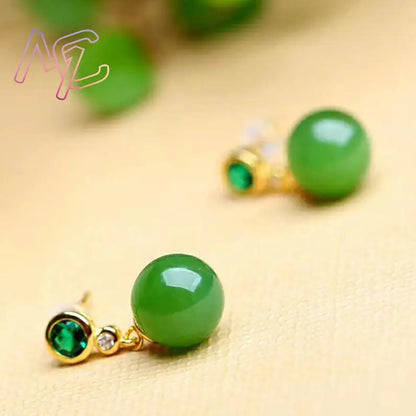 Green Natural Jade Bead Earrings Ear Stud Lucky Luxury Talismans Real Jewelry Fashion Accessories Vintage Designer
