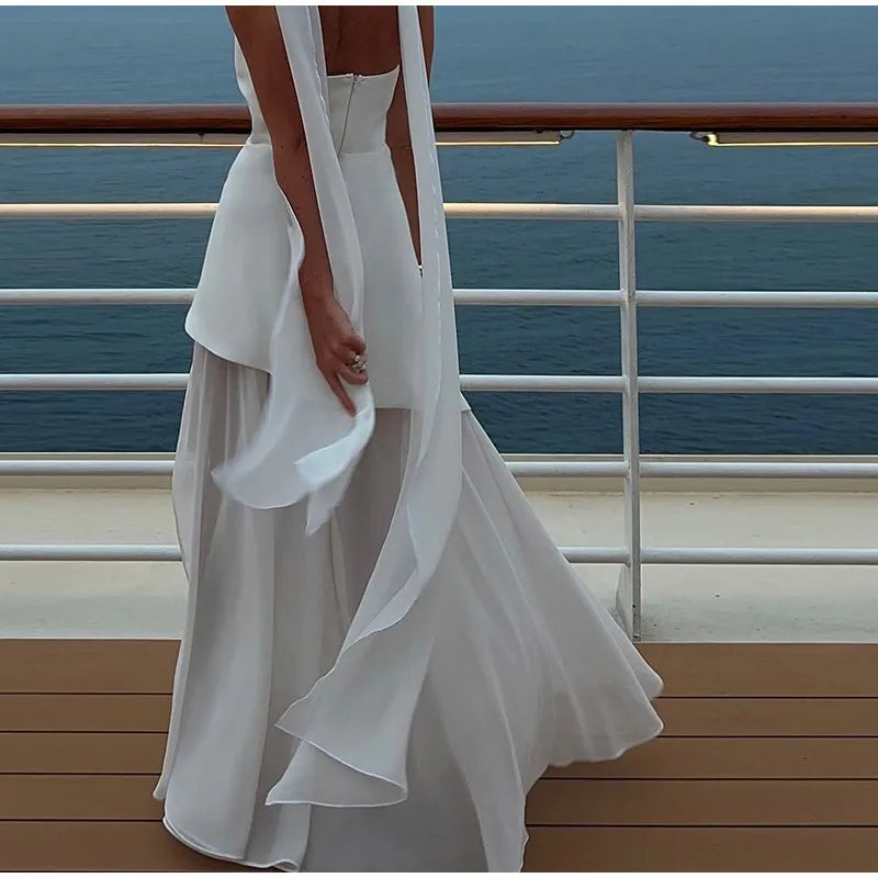 Elegant Off-shoulder Strapless Yellow Long Dresses 2025 Summer Party Dress Women Pleat Scarf Neck Holiday Evening Lady Vestidos