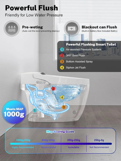 Hcore Smart One-piece Tankless Toilet Heated Seat Night Light Auto Flush Auto Open/Close Seat Slow Close Comfort Height