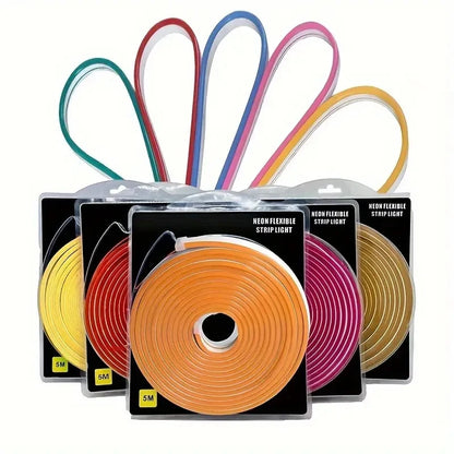 1 Roll 12V 196.85in/5M LED Flexible Silicone Neon Light, Outdoor LED Strip Lights Waterproof, 2835 12-bead Neon Light, 12V 6*12