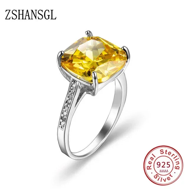 Luxury 925 Sterling SIlver Forever Clear Blue/Yellow Zircon Circle Round Finger Ring for Women Jewelry Christmas Gift Anillos