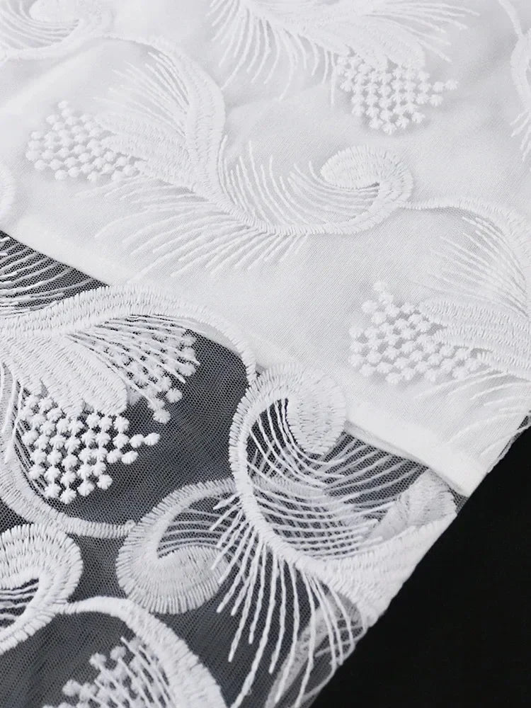 Elegant Women White Lace Dress Puff Sleeve Embroidery Pencil Dress Large Size 4XL Ladies Wedding Birthday Dinner Evening Clothes