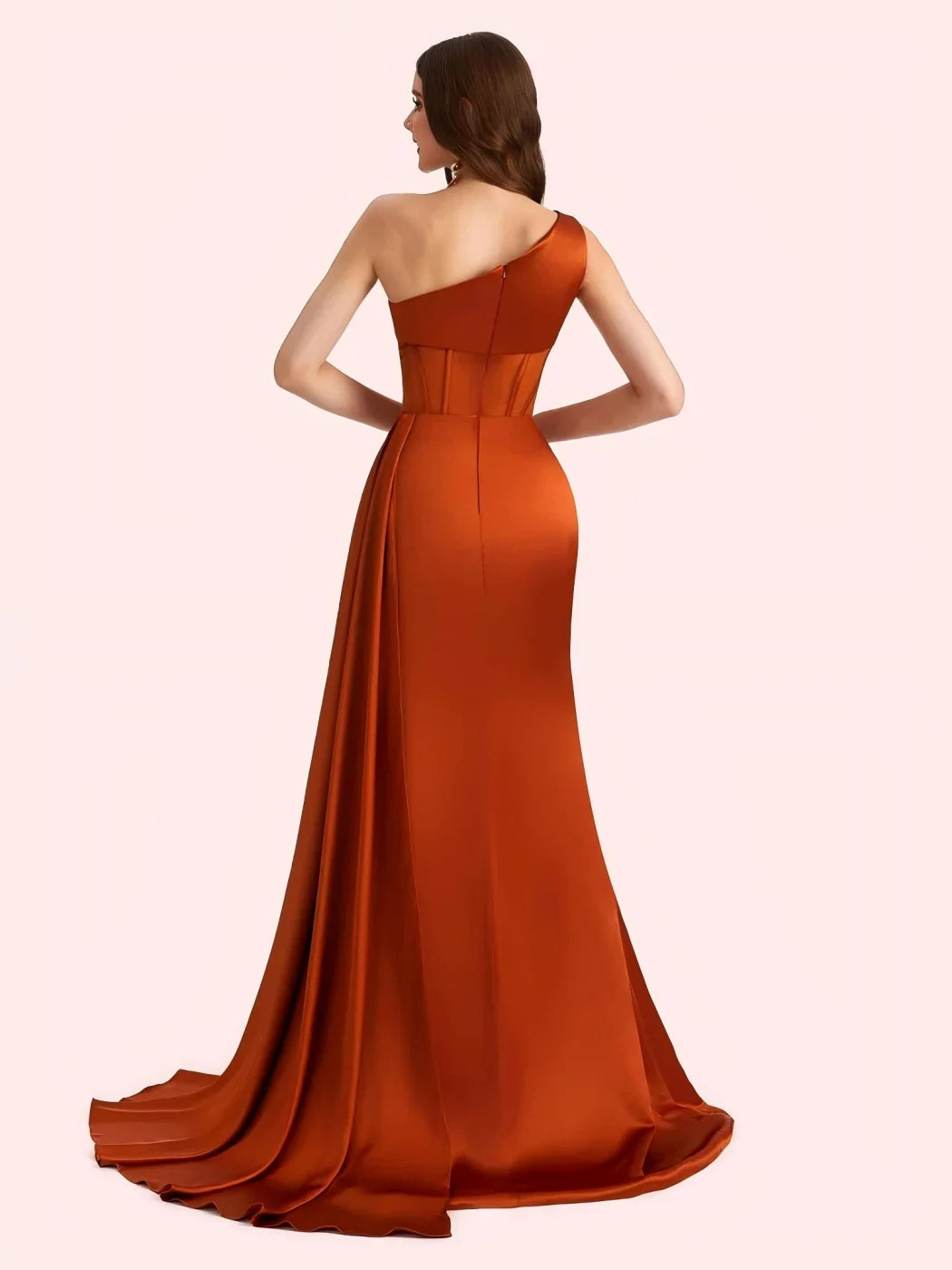 Orange One Shoulder Bridesmaid Dresses 2025 Wedding Party Dresses For Woman Elegant Mermaid Ribbons Sweep Train Satin Customized