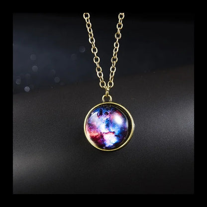 Fashion New Galaxy Nebula Universe Luminous Double-sided Retro Pendant Necklace Creative Starry Sky Light Luxury Geometry