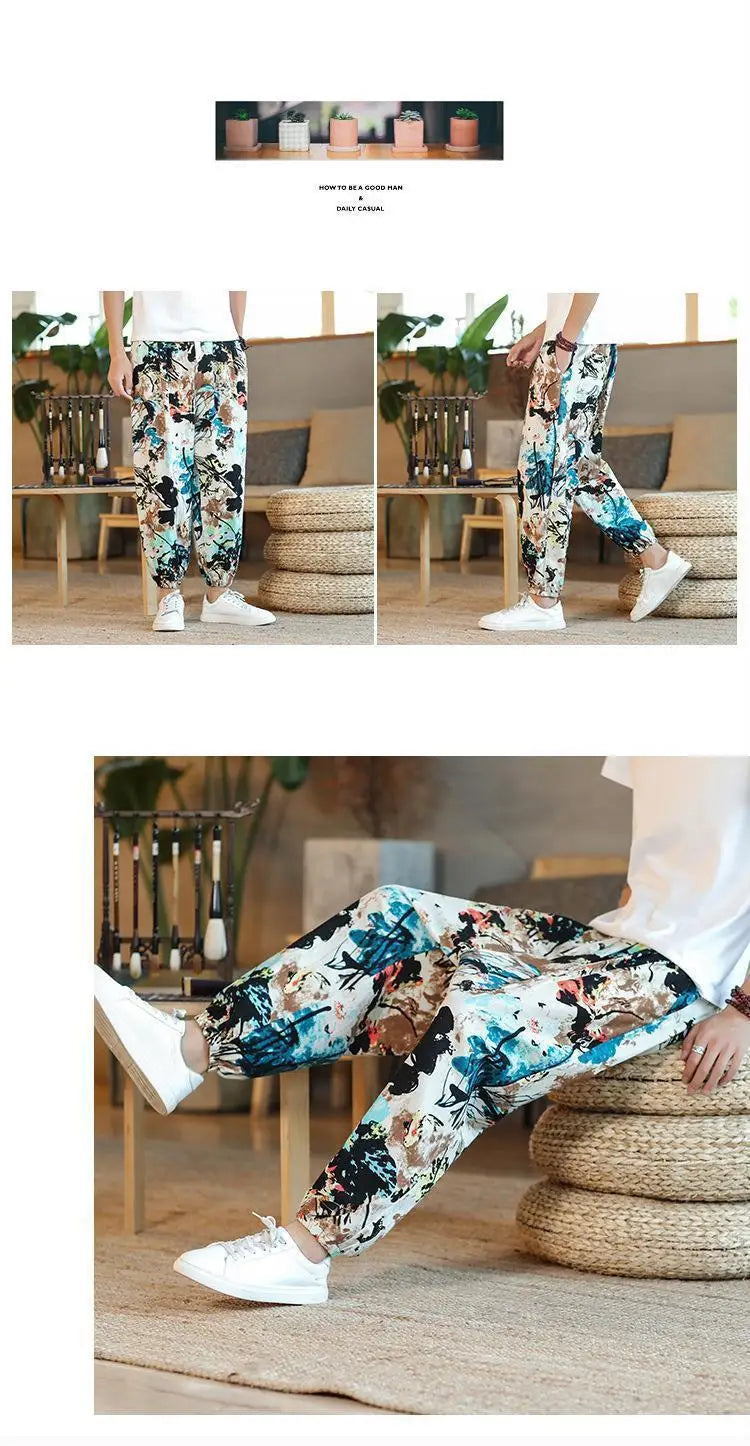 Thai  Cotton Linen  Pants Loose Fit Casual Men's Pants Asian Style Summer Lightweight Trendy Sweatpants  Summer Thin Pants