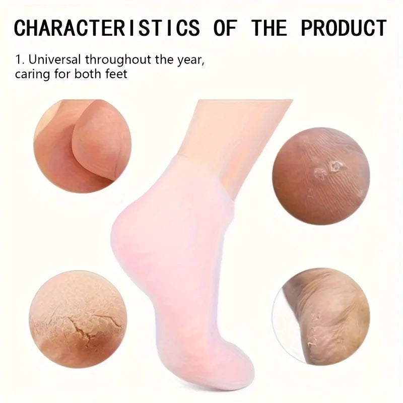 1 Pair Silicone Gel Moisturizing Foot Socks for Dry, Cracked Feet - Soothing Massage Pedicure Care Tool