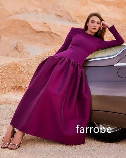 Customized High Quality Jersey Pleat A-line O-Neck Midi Dresses Prom Dresses Classic Exquisite Modern Style Pastrol Unisex Chine