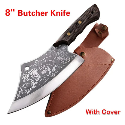 Hand Forge Blade Kitchen Knives Utility Chop Vegetables Cleaver Meat Boning Butcher Knife Wood Handle Chef Barbecue Cooking Tool