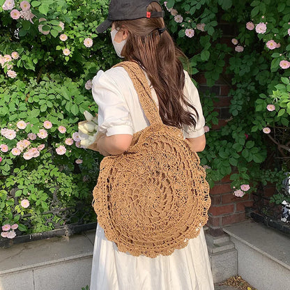 Bohemian Straw Bags for Women Circle Beach Handbags Summer Rattan Shoulder Bags Handmade Knitted Travel Big Totes Bag New
