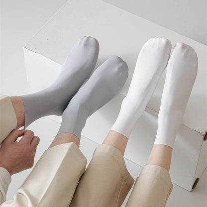 Mens Socks Summer Ultra-thin Breathable Ice Silk Middle Tube Socks Men Women Solid Color Black White Gray Elastic Long Socks Sox