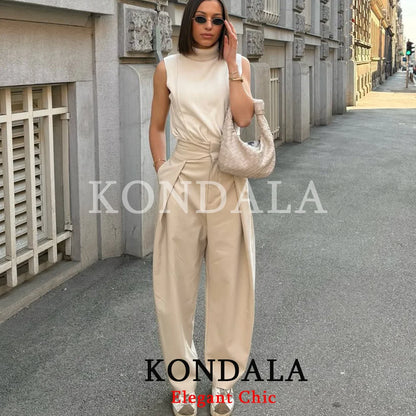 KONDALA Women Elegant Trendy Pleated Trousers Vacation Long Pants New 2026 Spring Fashion High Street Casual Office Lady Pants
