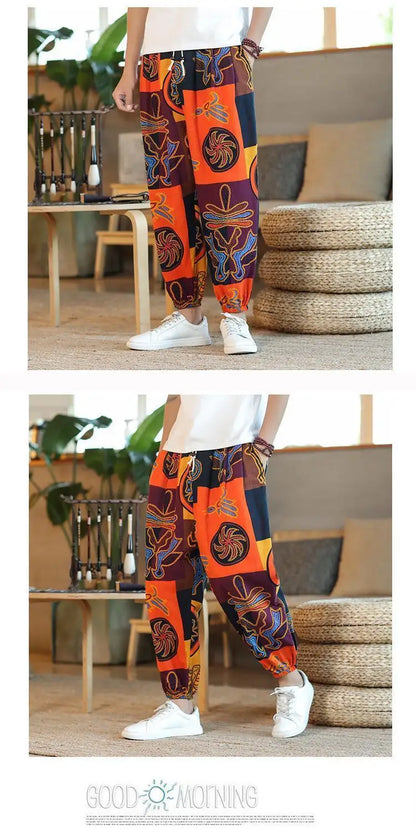 Thai  Cotton Linen  Pants Loose Fit Casual Men's Pants Asian Style Summer Lightweight Trendy Sweatpants  Summer Thin Pants