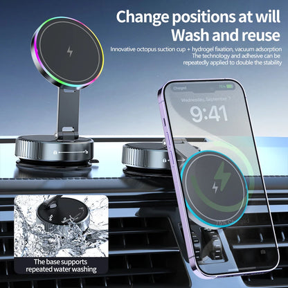 15W Vacuum Suction Cooling Magnetic Wireless Charger Car Phone Holder Mount 360 Rotatable Compatible with Smartphones for iPhone