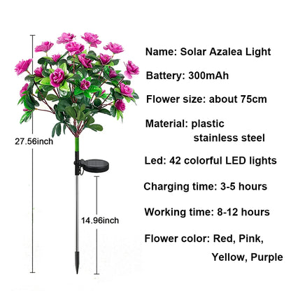 LED Azalea Solar Light Outdoor Waterproof Garden Flower Lamp for Yard Lawn Path Lighting Holiday Wedding Artificial Flower Decor