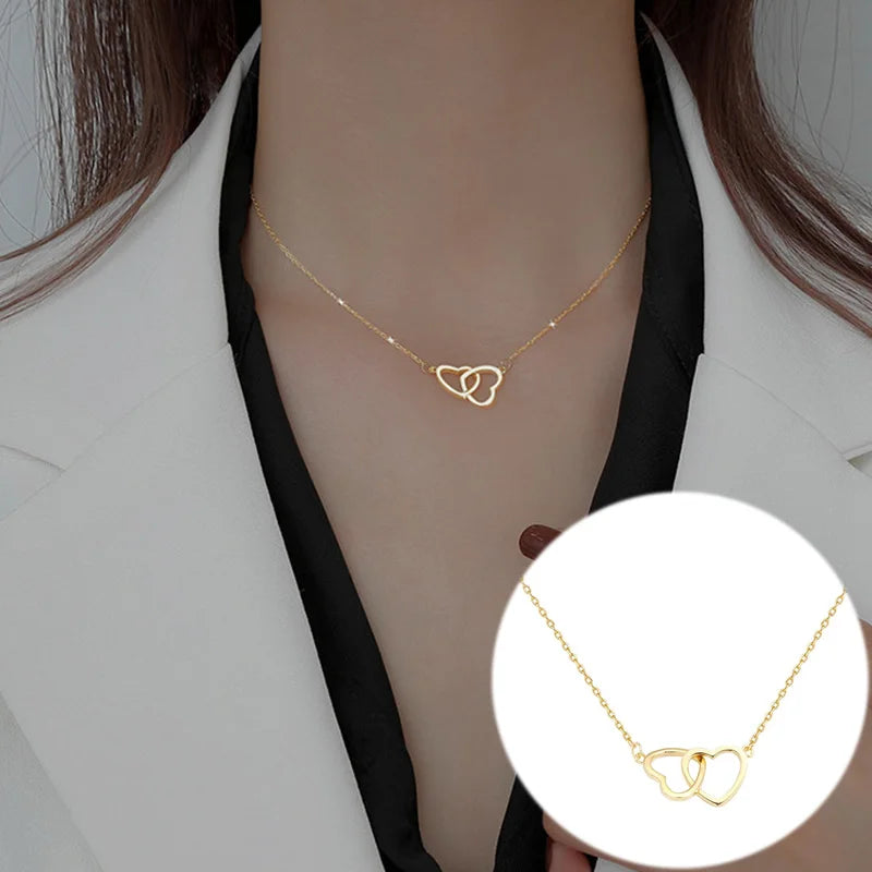 Silver Color Love Asymmetric Chain Necklace for Women Sweet Temperament Party Jewelry 925 Stamp Gifts Dropship